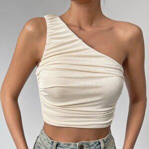 One Shoulder Ruched Crop Top
